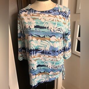 Floral Print Women's Top - Blue and White